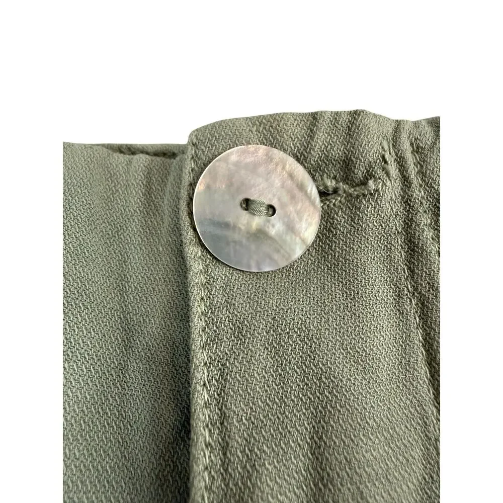 ZARA Pants Womens 6 Green Cotton Linen Twill High Rise Tapered Ankle Barrel NWT
